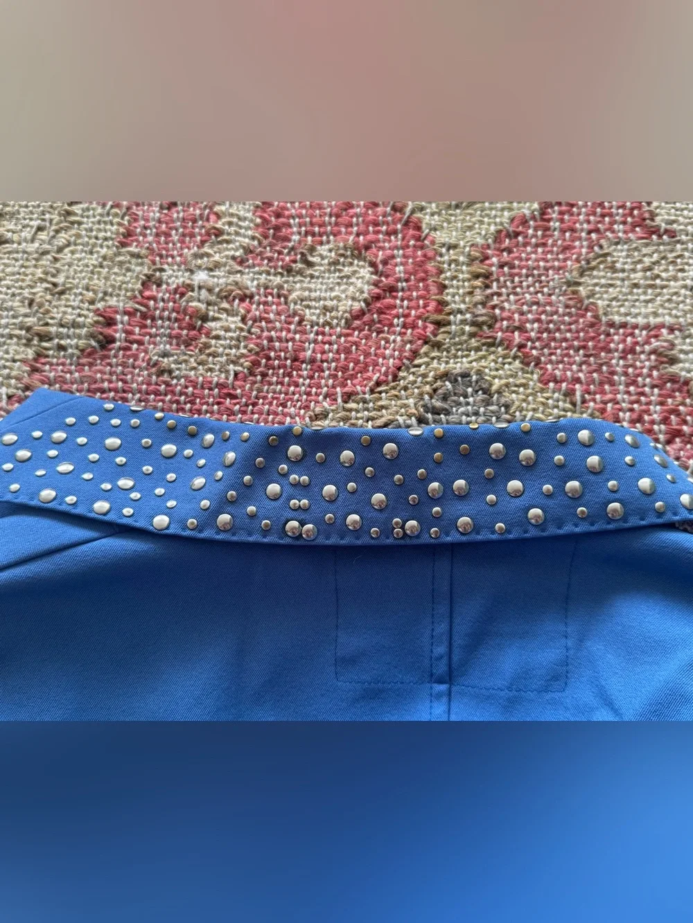 Animo Italia Show Jacket Blue w/ Stud Embellishments & Floral Trim IT 40/US 4 - Picture 10 of 16